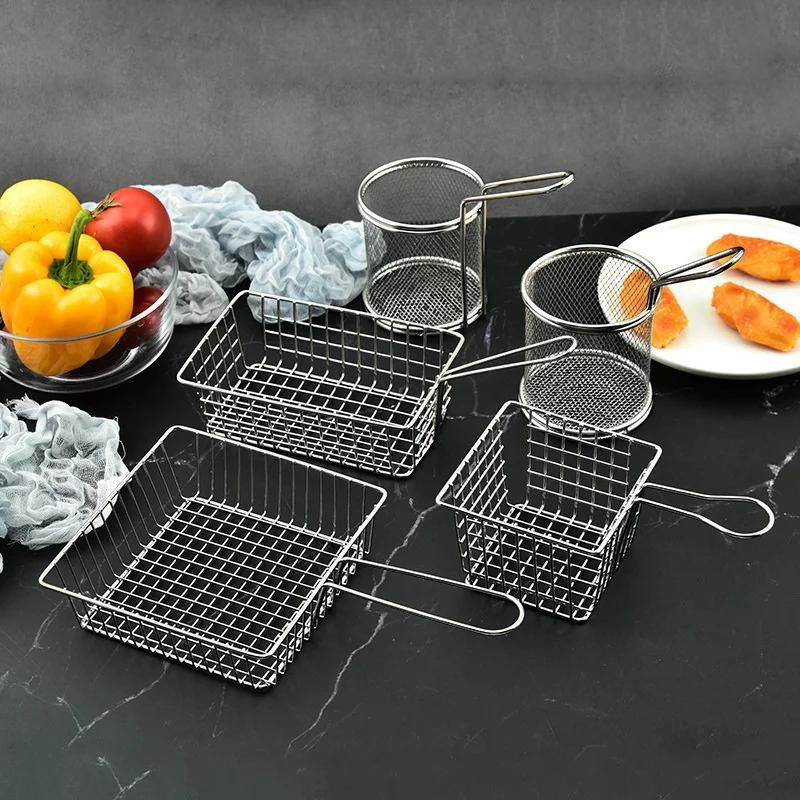 

Stainless Steel French Fry Basket Snack Filter Fried Net Drain Grid Drain Western Food Basket Chicken Fry Basket Kitchen Tool