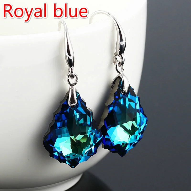 Boucles d'oreilles en plaqué argent pour femmes, bijoux fantaisie, simples, tendance, bleu