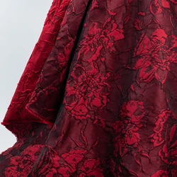 Burgundy Embossed Jacquard Dress Fabrics Fashion Clothing Fabrics for Sewing Cloth Dresses Skirt  140cm Wide Sold By Meter