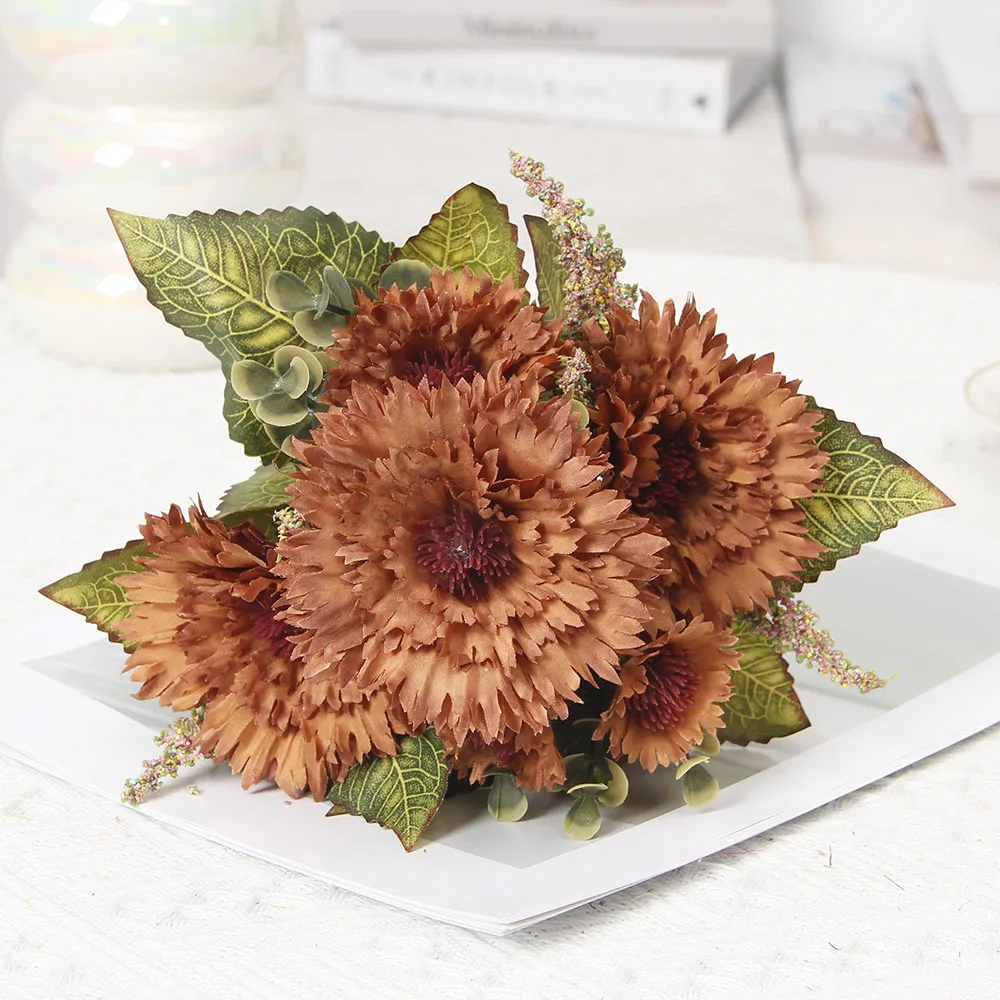 7-köpfe gefälschte Sonnenblume Gerbera künstliche Gerbera Hochzeitsdekoration gefälschte Blume Simulation Pflanze Heimdekoration Schießen Requisiten – Detail 10