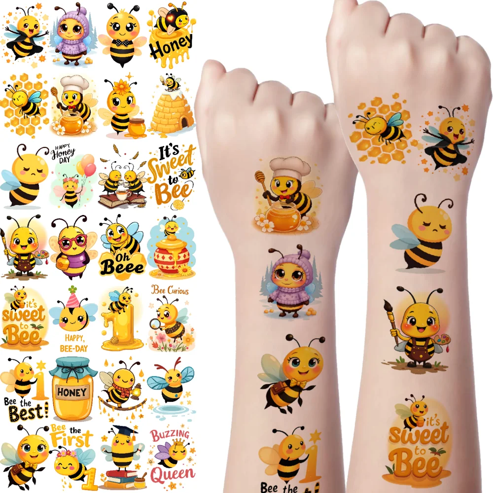 

63pcs Temporary Tattoo Bee Stickers Cartoon Birthday Stickers Honey Stickers For Adults