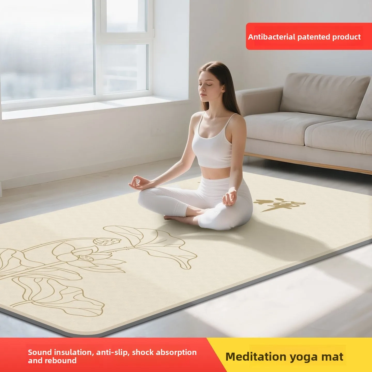 Zen Meditation Women's Yoga Mat Enlarged, Widened Anti Slip Shock-absorbing Silent Exercise and Fitness Mat Meditation Mat