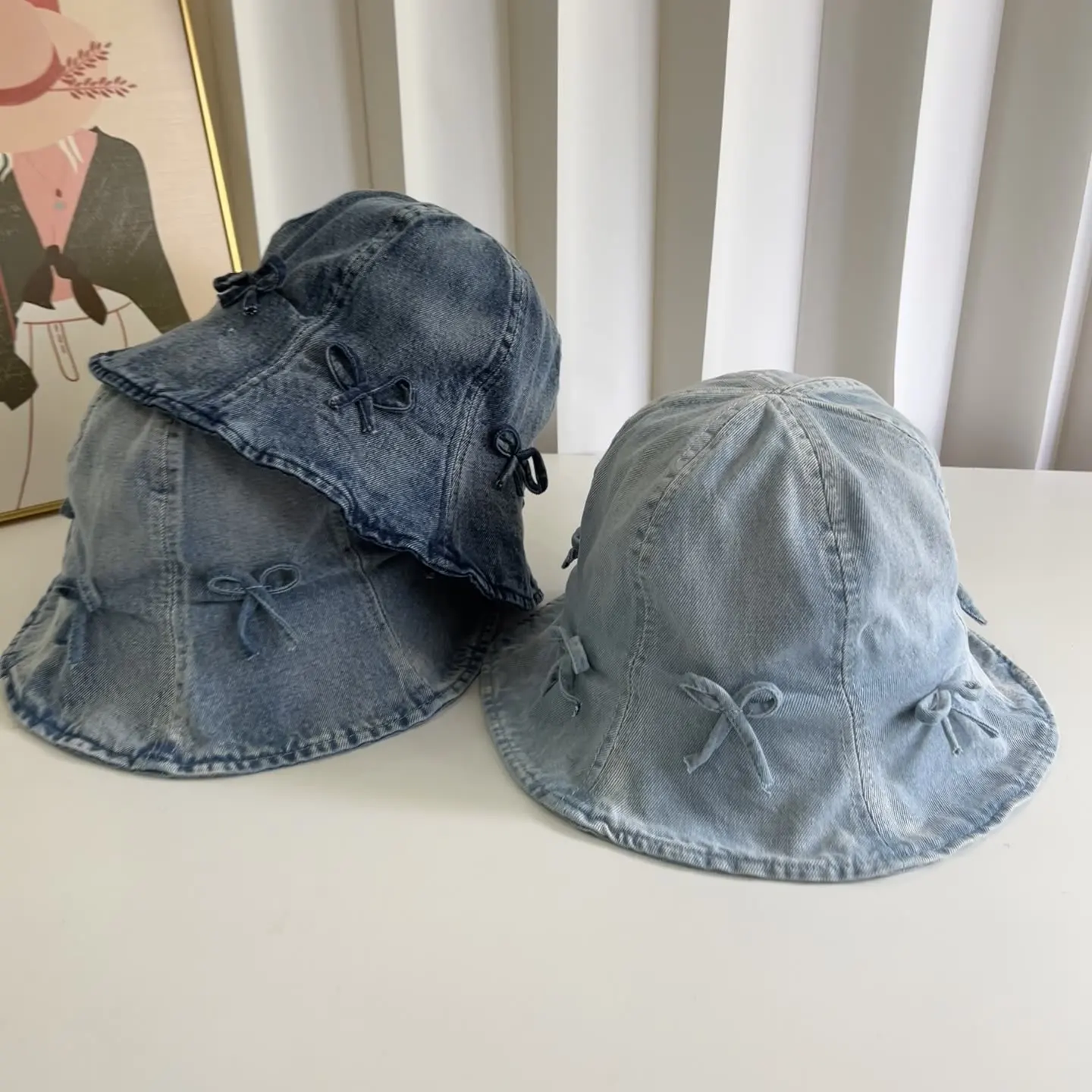 

Denim Bucket Hats for Women Cute Bucket Hat with Bowknot Jean Hat