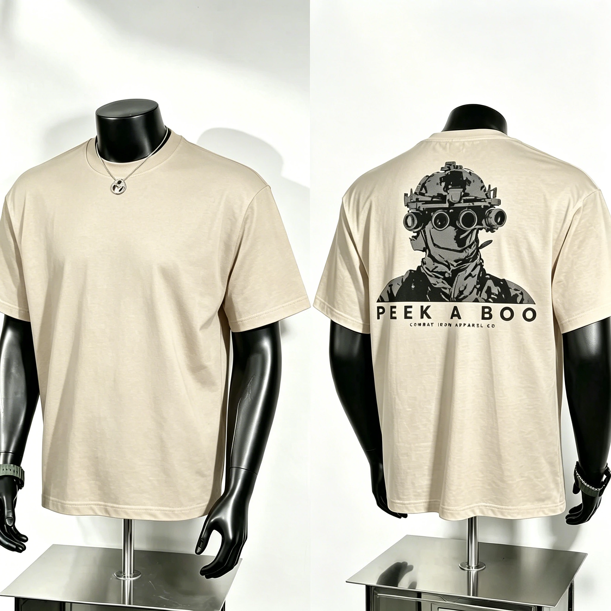 Vintage Tactical Art T Shirt, Night Vision Gear Soldier Silhouette Peek A Boo Back Print, Unisex Military Street Tee