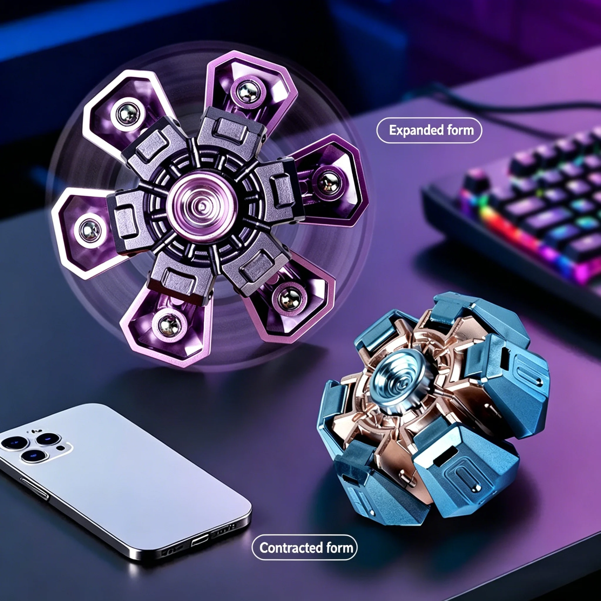 Foldable Fidget Spinner with Multiple Color Options, Silent and Smooth Bearings for Long-Lasting Rotation, an Adult Stress-Relief Gadget, Time-Killing Tool, Anti-Anxiety Toy, Suitable as a Gift