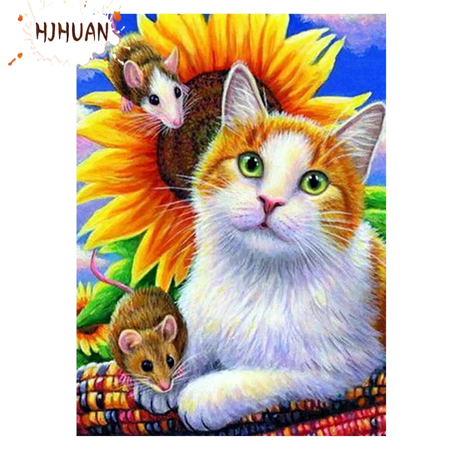 New 5D DIY Diamond Painting Cat sunflower corn Full Square/round drill Home Decoration Embroidery Handcraft 3d wall Art pictures