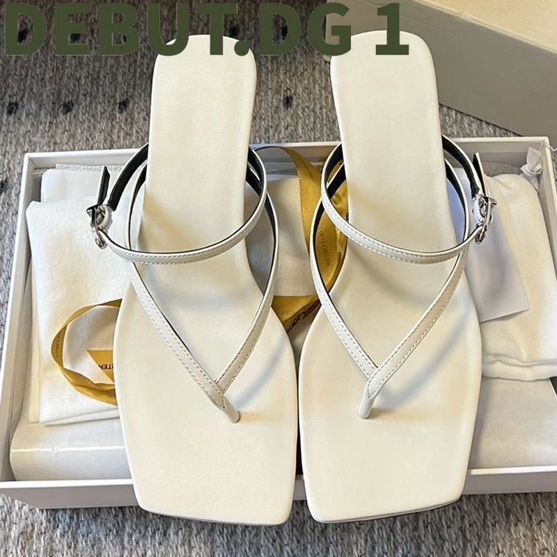 Square Toe Kitten Heel Sandals - Adjustable Slim Strap Slide Sandals with Memory Foam, 5cm Heel