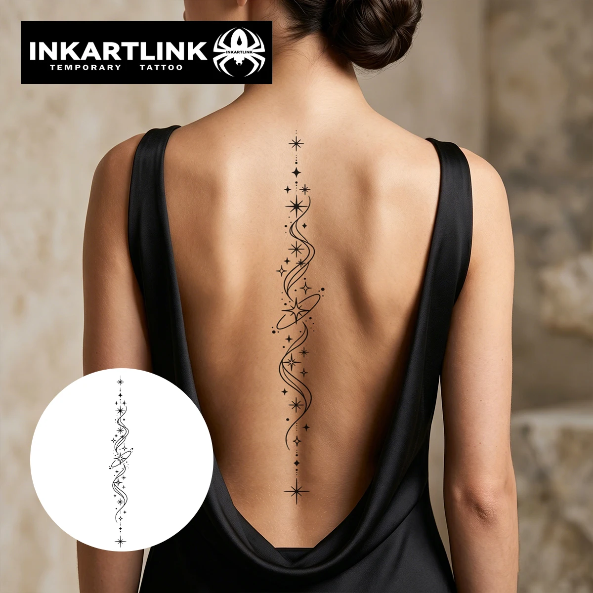 INKARTLINK 1PC New Galaxy Spiral Pattern Temporary Tattoo Sticker for Women – Waterproof – Suitable for Back
