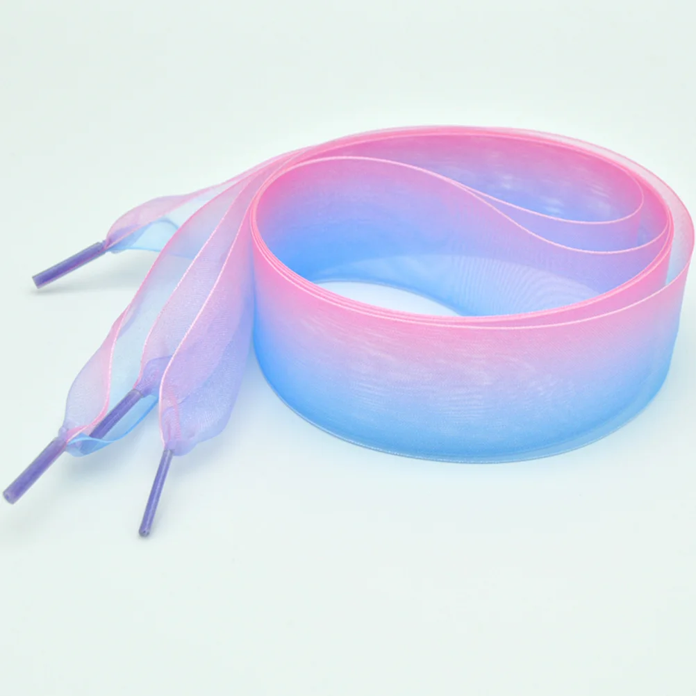 

3Pairs Colorful Shoelaces Transparent Rainbow Chiffon Material Shoe Laces for Men Women Kids 0.8m Pink Blue Green White Pink