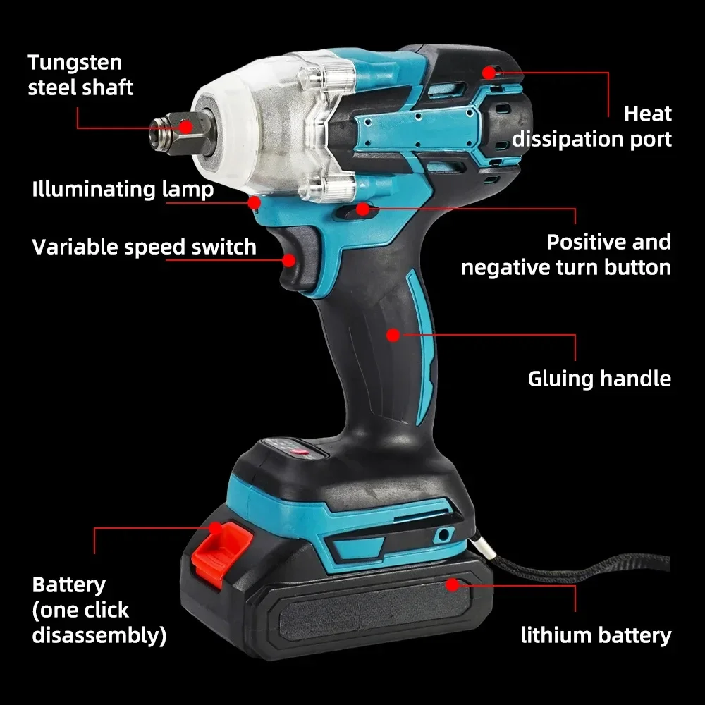 520N.m Cordless Electric Impact Wrench Brushless Electric Wrench Hand Drill Power Tool For Makita 18V Battery