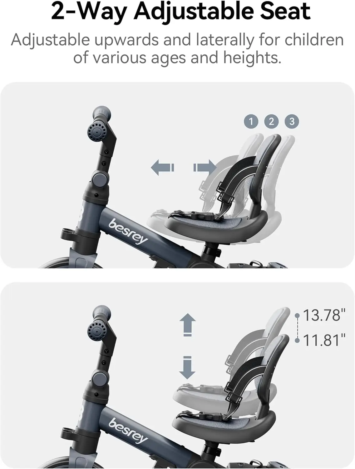 5 in 1 Toddler Bike, Toddler Tricycle for 1-3 Year Old, Trike with Push Handle, Backrest and Safety Belt, Birthday Gifts and Toy