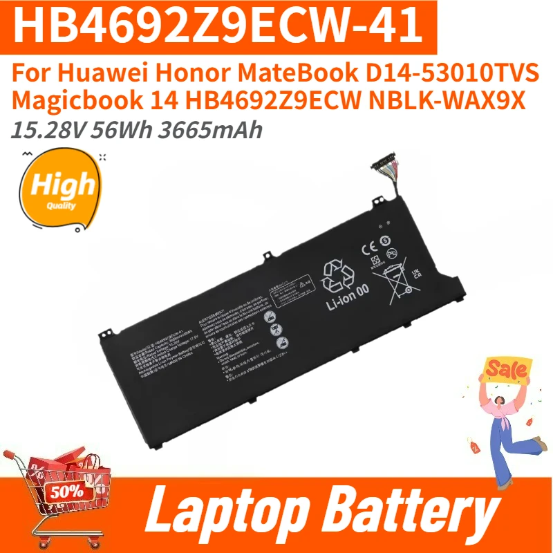 HB4692Z9ECW-41 Laptop Battery 15.28V 56Wh 3665mAh For Huawei Honor MateBook D14-53010TVS Magicbook 14 NBLK-WAX9X High Quality