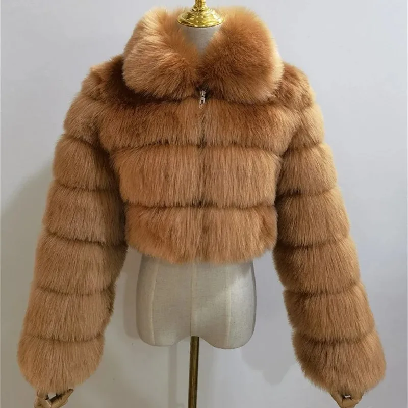 Street Fashion Woche Luxus kurz geschnittenen Kunst pelz Mantel Frauen Winter heiße coole Mädchen flauschige kurze Pelz jacke Reiß verschluss Oberbekleidung