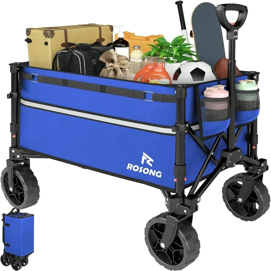

Collapsible Wagon Cart with Wheels Foldable - Folding Utility Heavy Duty Wagons Carts for Grocery Sports Garden Shopping Campin