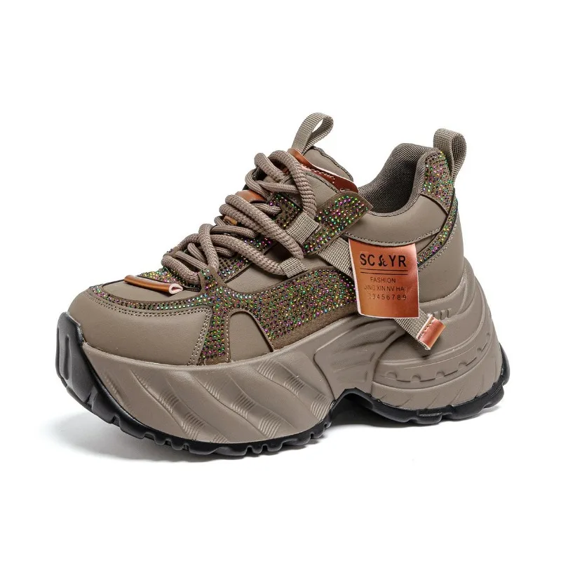 

Женские кроссовки на платформе 8,5 см, 3 дюйма, удобная осенняя прогулочная обувь, массивные кроссовки, нескользящая натуральная кожа