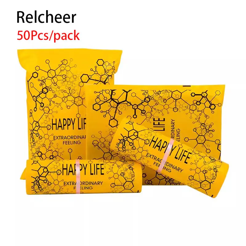 Relcheer Yellow Color Mailing Post Bags HELLO LIFT Design Logistics Clothing Packaging Pouch Thicken Poly Express Courier Bag