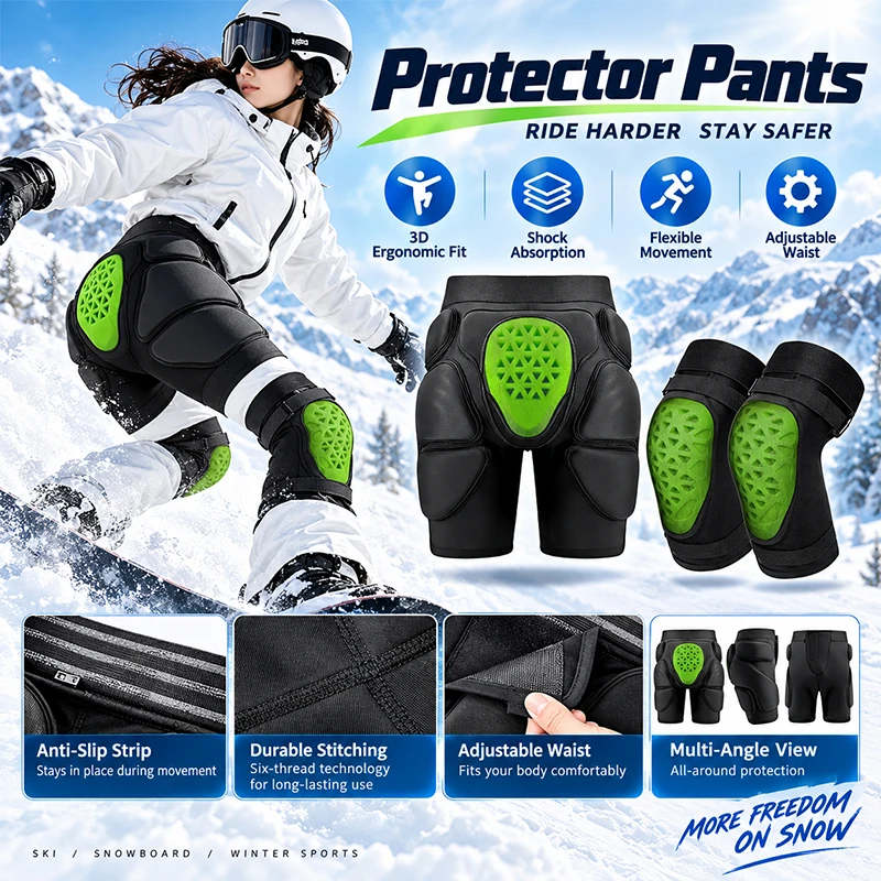 Ski Protective Gear Set Hip Pad Knee Pads Anti Fall Shorts Butt Cushion for Speed Skating Snowboard Skateboard Protection