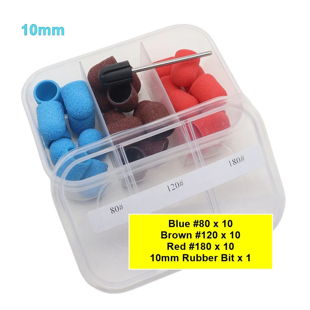 30 قطعة 10 مللي متر مسمار الرملي قبعات مع 1 قطعة بت لإزالة ملف القدم مانيكير باديكير مسمار تلميع لدغ صالون المنزل استخدام ، 10 مللي متر x 15 مللي متر S #3