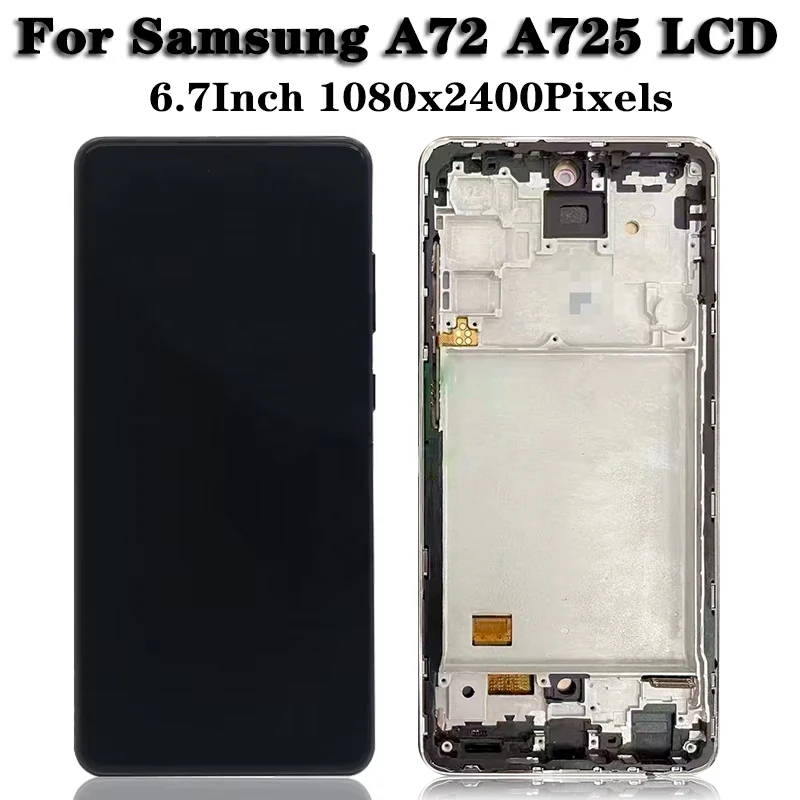 Super AMOLED A72 Display Screen for Samsung A72 A725 A725F Lcd Display Touch Screen Digitizer Assembly with Frame Fingerprint