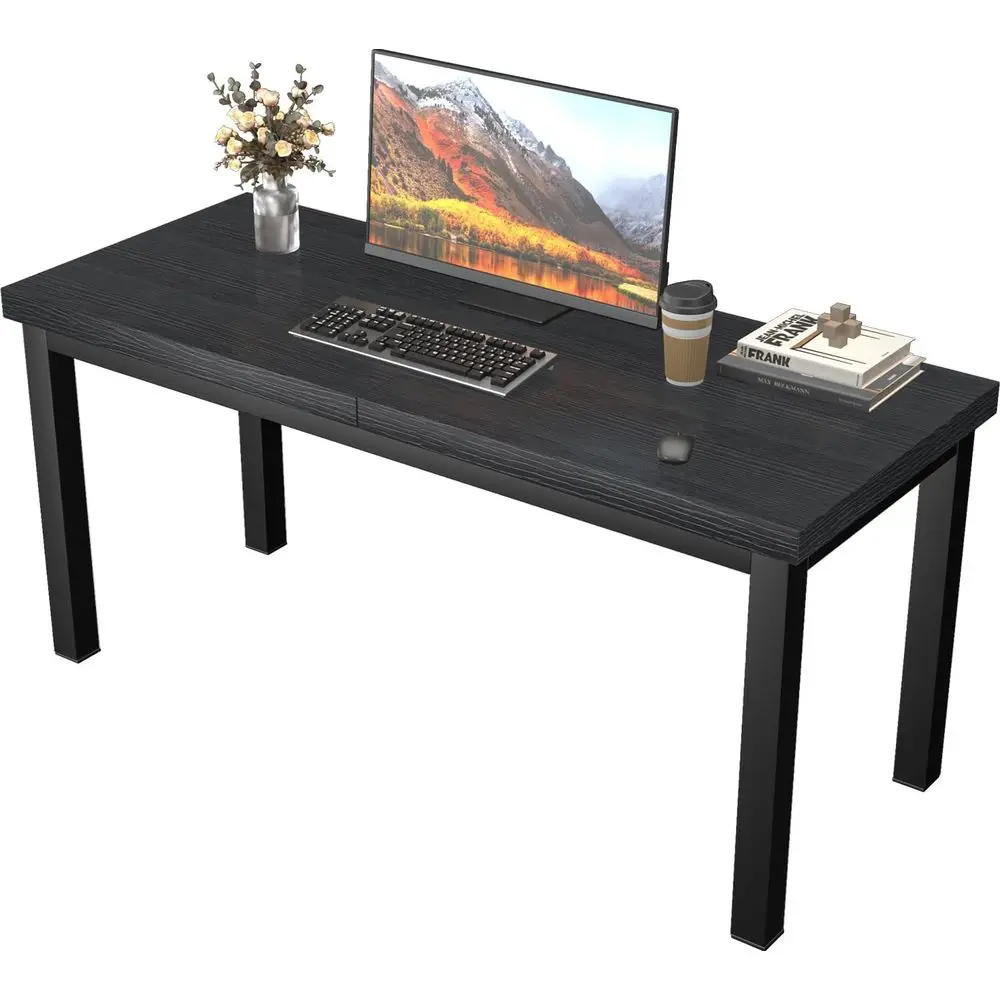 47 Modern Thick Tabletop Computer Desk, Adjustable Height Gaming Desk, Study Writing Table, Home Office Work, Black