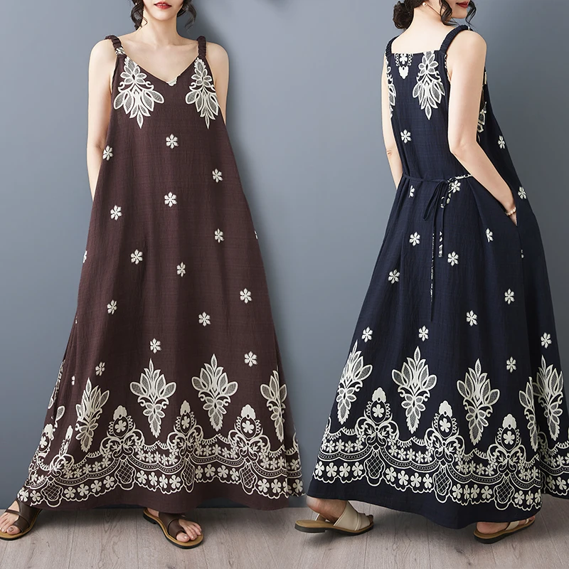 

Elegant plus Size Maxi Dress Summer Slimming Floral Print Strapless Gown Women's Holiday Style A-Line Skirt V-Neck Thin Fabric