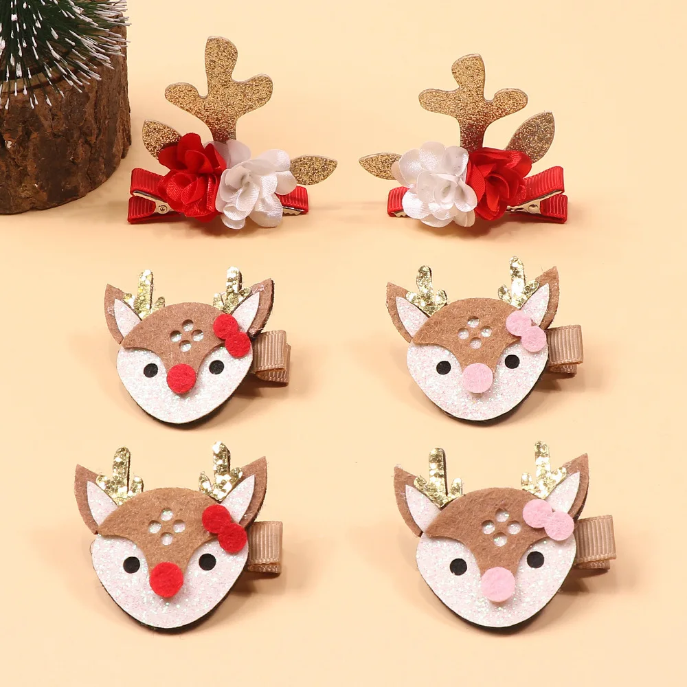 1 Piece Girl Infant Hair Accessories Antler Christmas Hairpins Glitter Edge Clip Glitter Tiara Headwear Toddlers