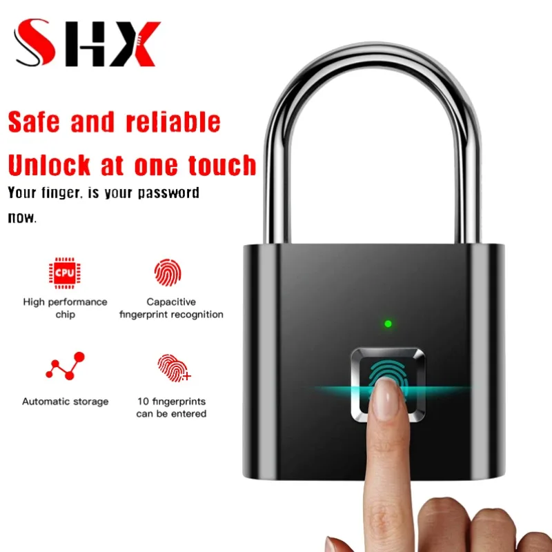 Silver Fingerprint Lock Smart Padlock Thumbprint Door Padlocks Portable Anti-Theft Fingerprint Lock for Bag Drawer Suitcase