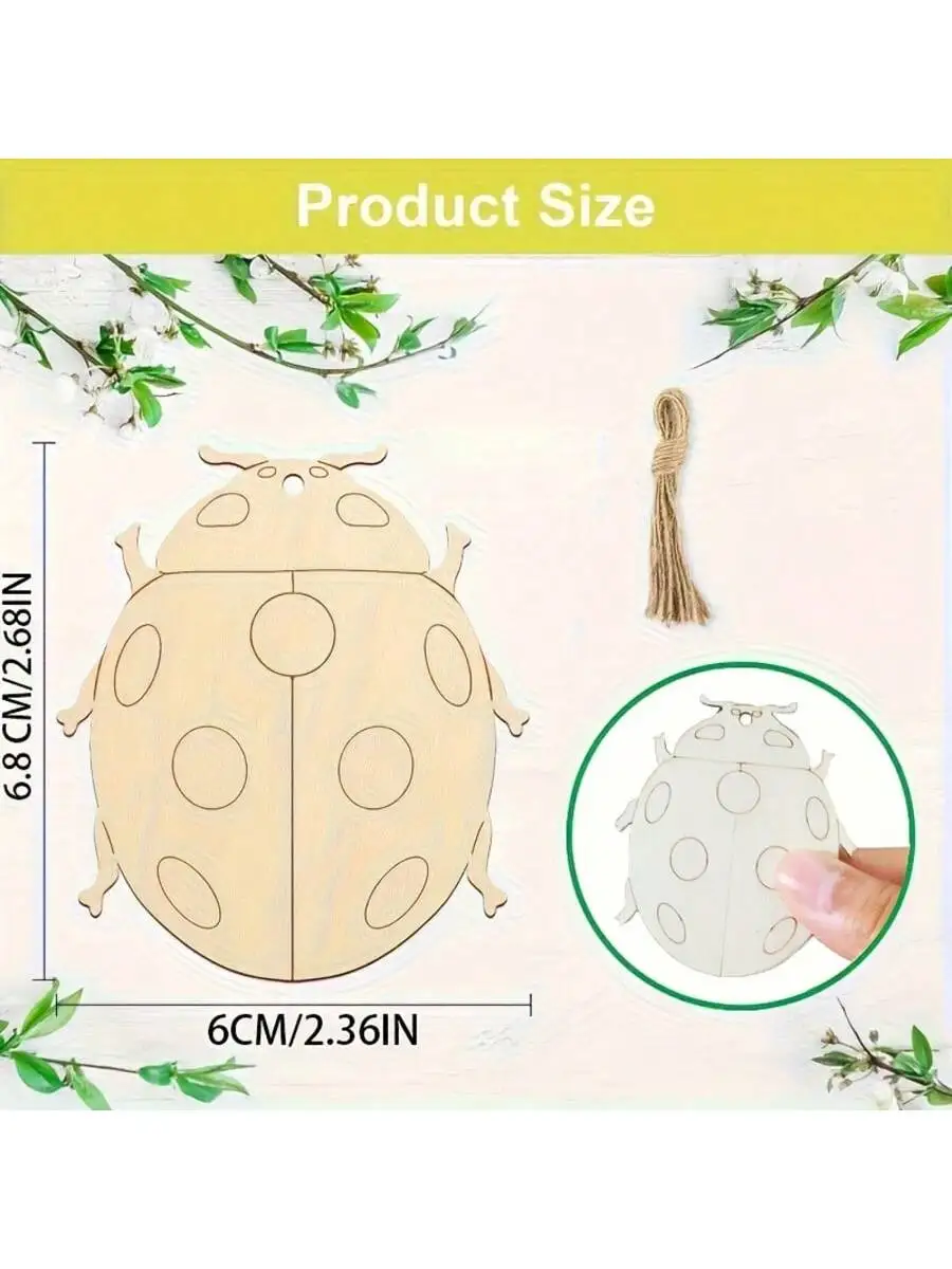 10/20 Pieces Wooden Ladybug DIY Design Spring Summer Decoration for Painting, Insect Wooden Blank Unfinished Round Wood Plaque O
