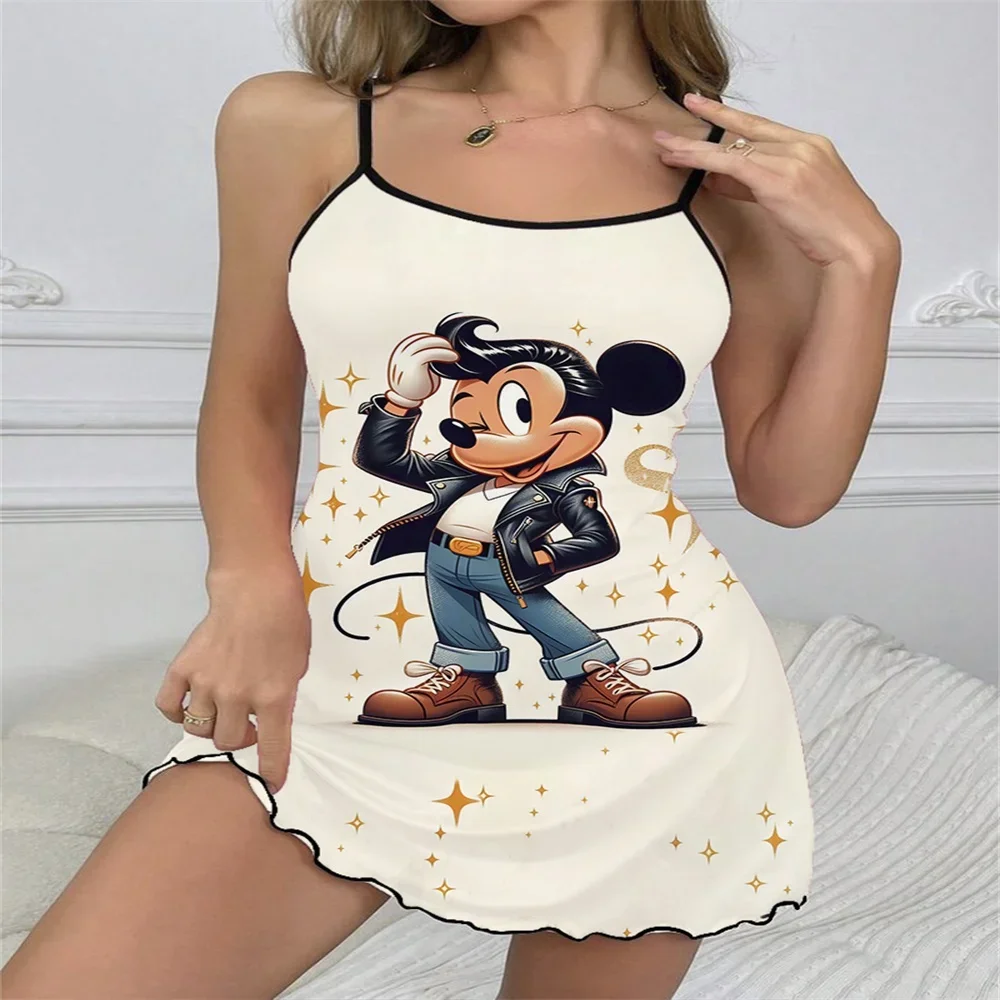 2024 New Summer Sleeveless Women's Nightwear Sexy Charming Female Sleeping Dress Mickey Pattern Comfortable Sleepwear for Women