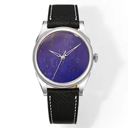 HUASUO Gemstone Dial Dress Men's Watch Luxury Natural Lapis Lazuli 38mm 5Bar Waterproof Sapphire Crystal Automatic Mechanical