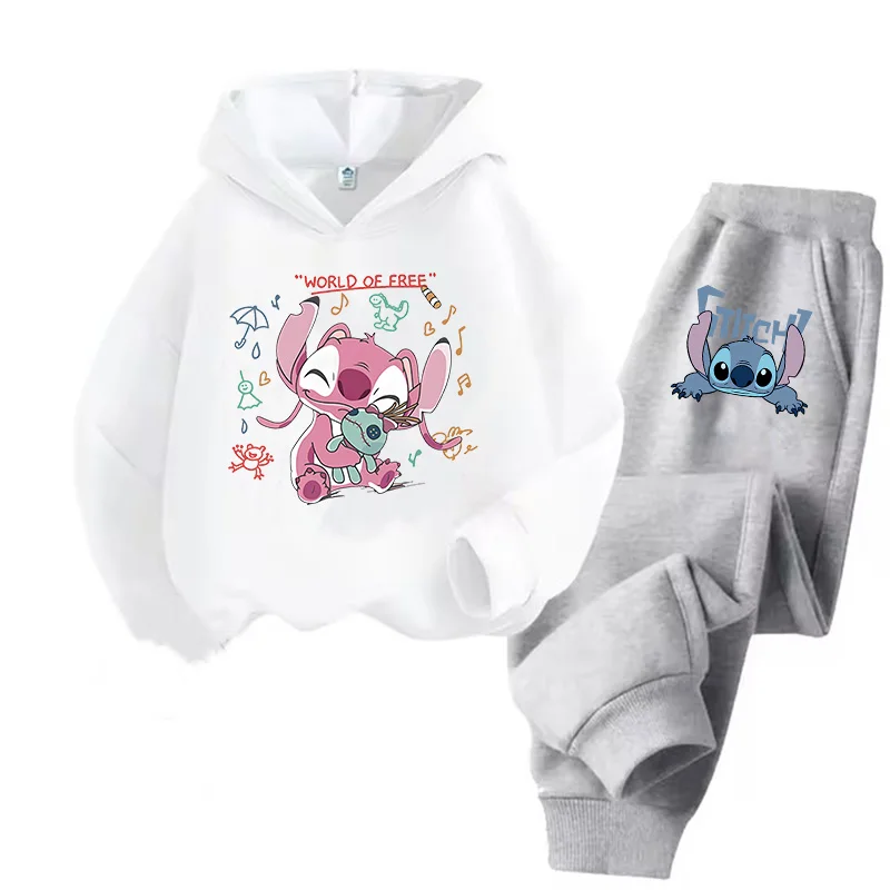 Fashion 2pcs Set Clothing Lilo and Stitch Hoodie Kids Children Long-sleeves Girls Sweatshirt + Pants Sets Baby Boy Clothes