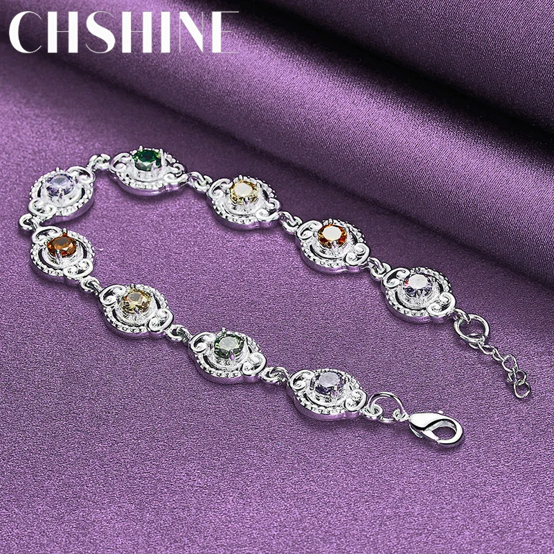 CHSHINE bracciale a catena in cristallo Color argento Sterling 925 per le donne regali di gioielli di moda per feste di matrimonio all'ingrosso spedizione gratuita