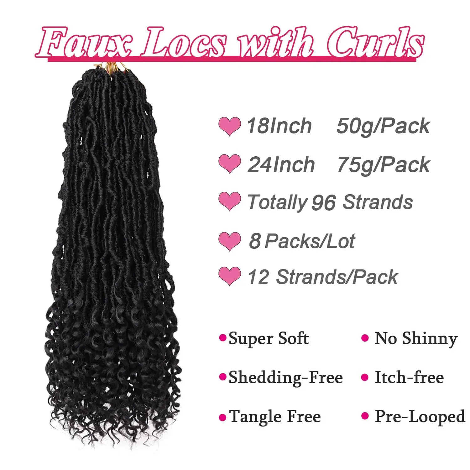 Goddess Locs Crochet Hair 18/24 Inch 8 Packs Pre Looped Crochet Faux Locs With Curly Ends Ombre Faux Locs Crochet Hair for Women