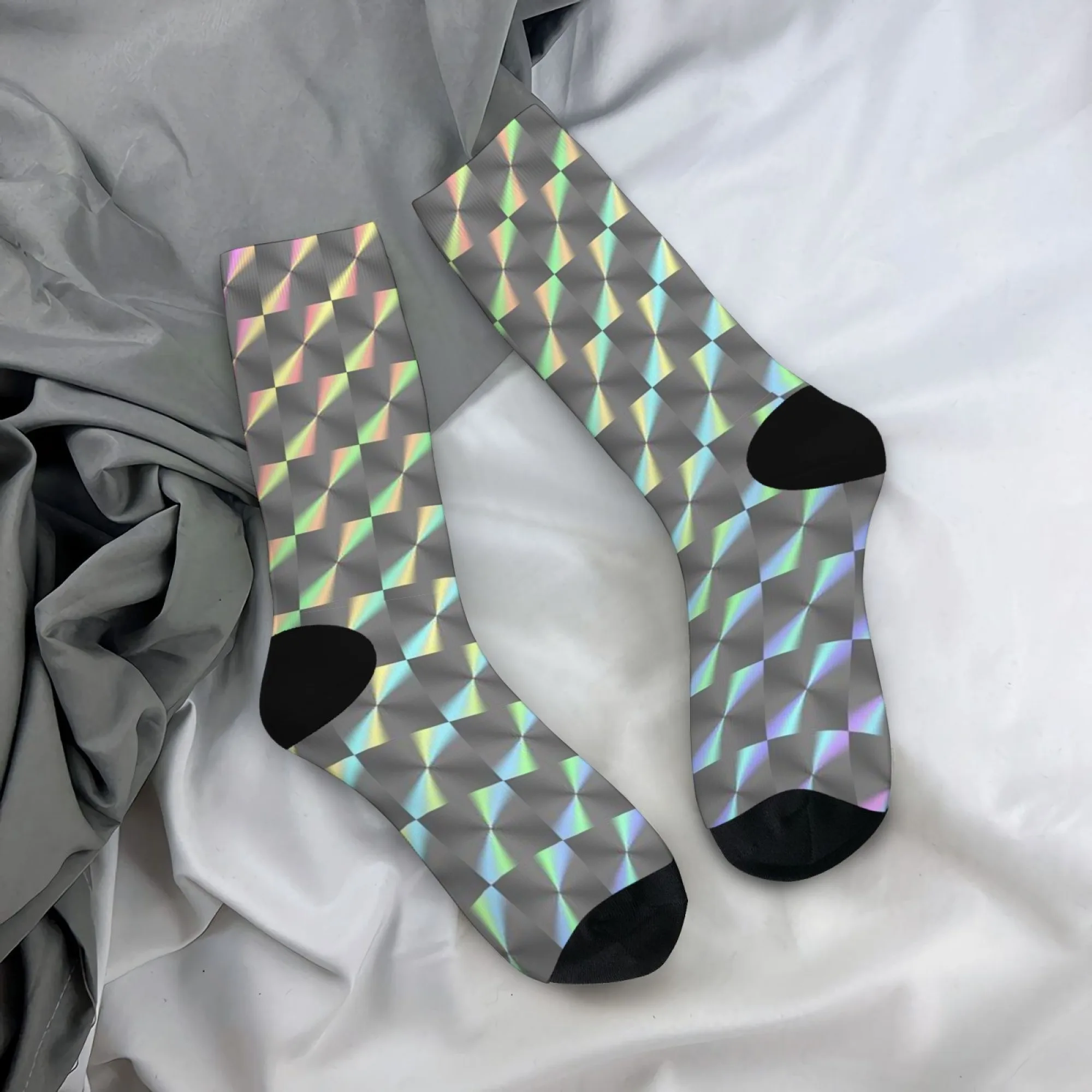 ถุงเท้าลายเรขาคณิตสีรุ้ง สไตล์ Y2K ล้ำสมัย ถุงเท้าข้อสั้นแนวไซเบอร์พังก์ สำหรับผู้ชายและผู้หญิง