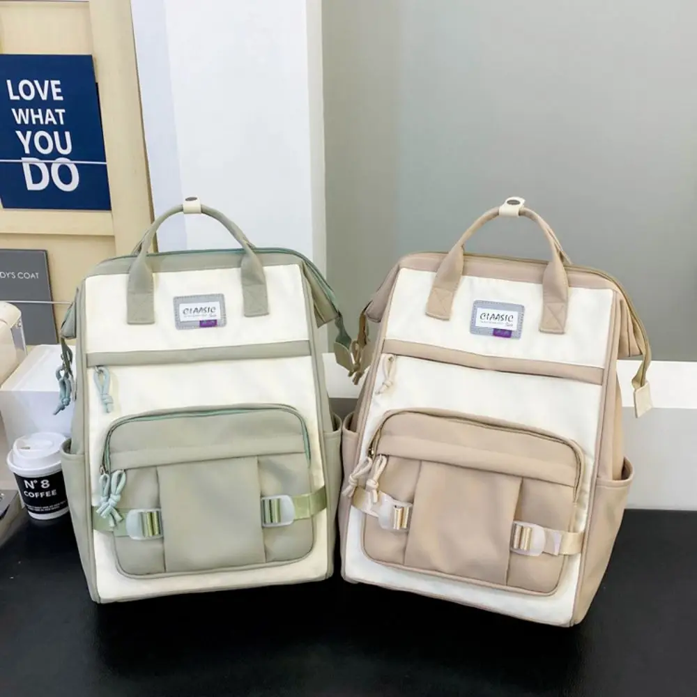 Adjustable Large Capacity Backpack Korean Style Anti-splash Water Casual Nylon Daypack Soft Contrast Color Women School Bag