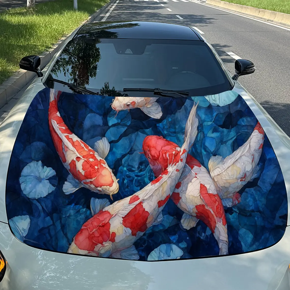

Elegant Koi Fish Car Hood Stickers - Self-Adhesive, Waterproof and Durable Vinyl Wrap, Decorate And Protect Your Car, Fit For Al