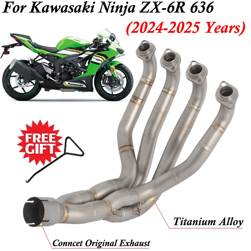 

Slip On For Kawasaki Ninja ZX6R ZX-6R 636 2024 2025 Motorcycle Exhaust Escape Systems Titanium Alloy Front Link Pipe Muffler