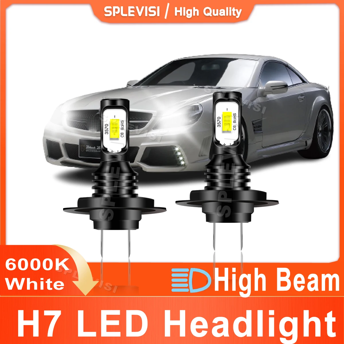 

Upgrade Bright White H7 Fit For Mercedes SL R230 2003 2004 2005 2006 2007 2008 2009 2010 2011 2012 LED Headlight High Beam 2x