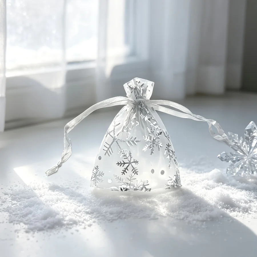 20/50PCS Snowflake print organza bag Christmas party gift packaging bag Jewelry jewelry small items drawstring yarn bag