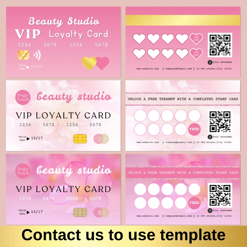 DsgnTouch Custom Pink Loyalty Card for Salon Business Personalized Stamped Reward Membership Card Bulk Discount Available