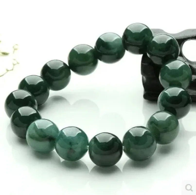 AAA Natural Emerald Green Beads 8-14mm Bracelet Elastic Bangle Charm Jewellery Fashion Hand-carved Man Woman Luck Amulet Gifts