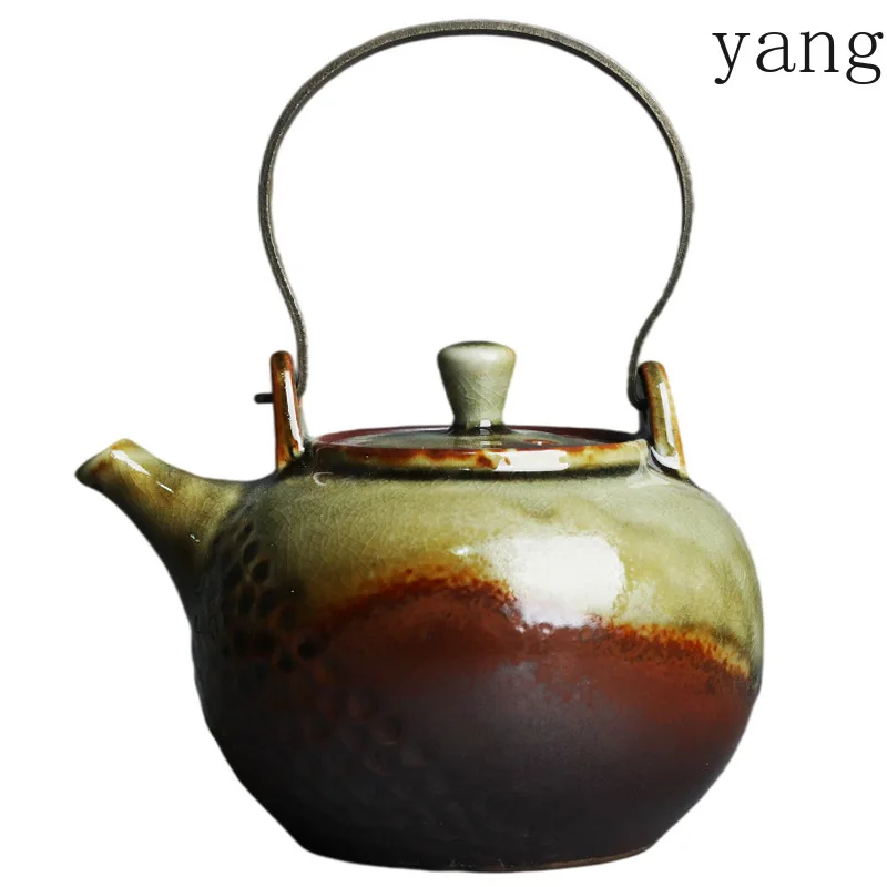 Japanese-style Kiln Changed To Copper Handle Beam Teapot Retro Crude Pottery Kung Fu Tea Ceremony Tea Maker Single Pot