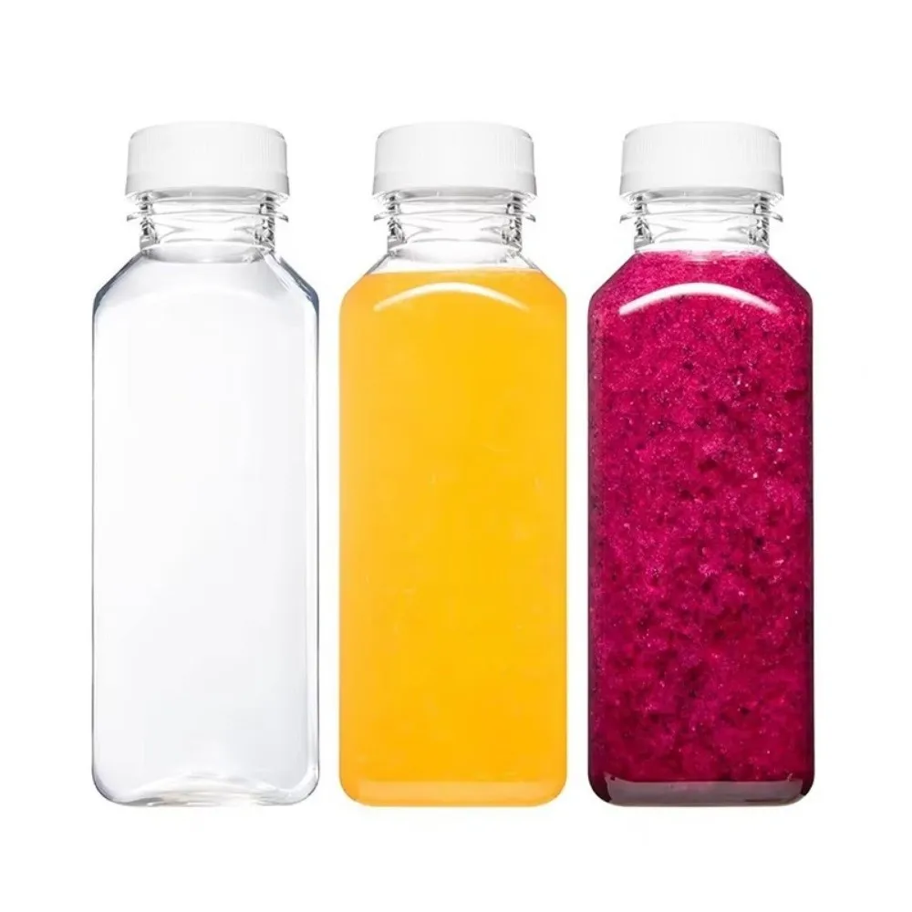 250/350/500ml Juice Bottles Plastic Square Milk Tea Bottle Long-Lasting Spill-Proof Refilling Water Bottle Easy Cleaning