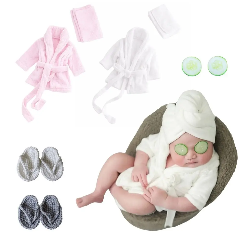 Accesorios de Fotografía para Recién Nacidos: Batas de Baño con Diadema, Pantuflas, Toalla de Baño, Conjunto de Ropa, Batas de Bebé con Diseño de Pepino