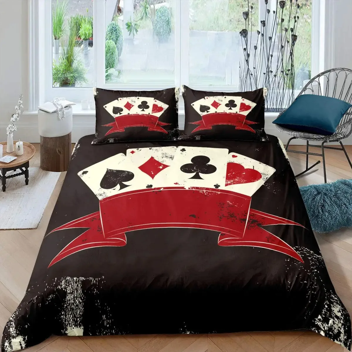 Poker King Queen Duvet Cover Modern Card Game Bedding Set Gamer Playing Comforter Cover Gambling Athletics Polyester Quilt Cover