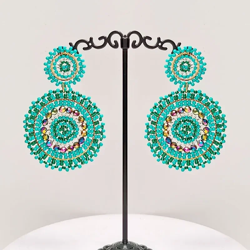 Rice bead earrings Roundness Crystal Originality Hand knitting Bohemia Alloy Fashion Simple Beaded earrings