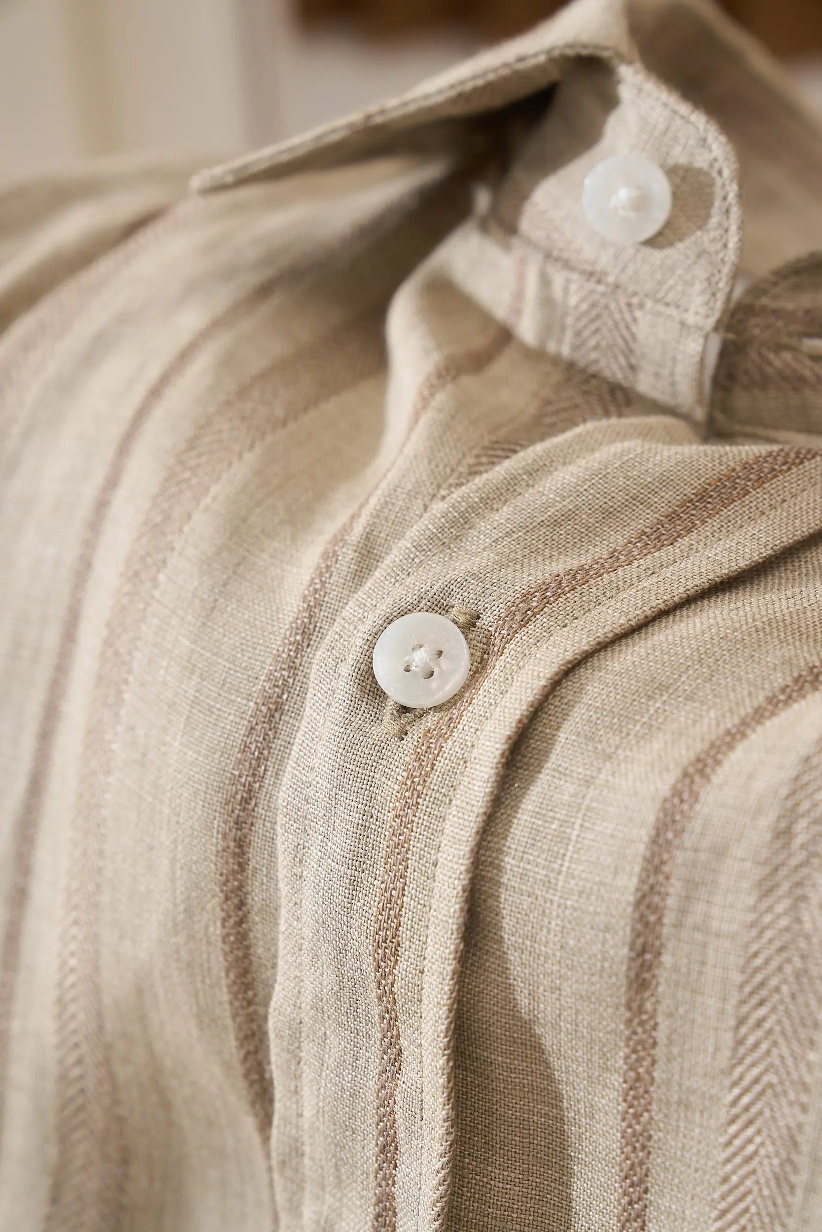 

Italian LP old money style 25 four seasons pure linen business casual dark strip shirt