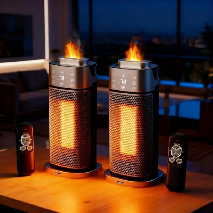 3-in-1 Electric Space Heater w/Humidifier and 3D Flame Effect, Portable 16''H Tower Heater w/Timer, Adjustable Thermostat, Tip-