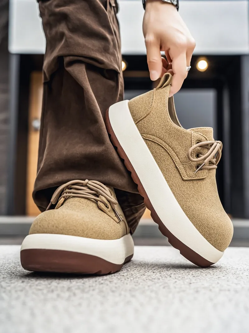Men's Large Head Sporty Casual Thick Bottom Shoes Anti-Slip Board Shoes Youthful Versatile Leather Upgraded Fall Winter Fashion