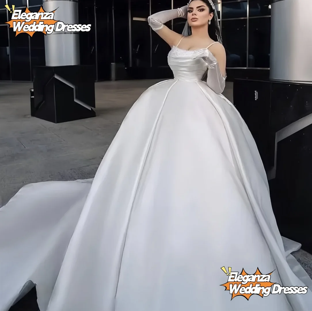 فساتين زفاف مخصصة بدون حمالات على شكل حرف a أشرطة سباغيتي سويب تراين atin الأميرة زي العرائس Vestido De Noiva 2025
